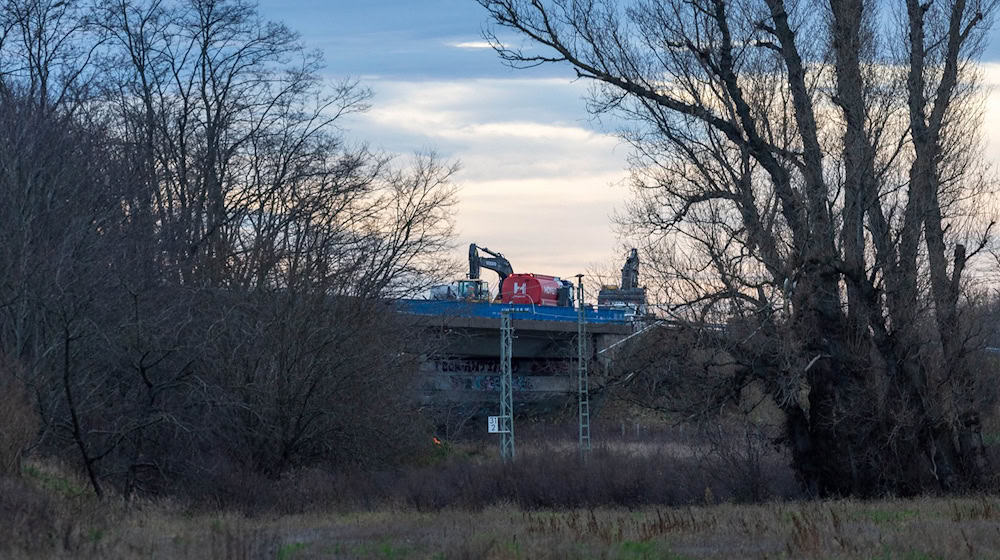 Die Abrissarbeiten an der Brücke an der B101 in Großenhain haben begonnen. / Foto: Daniel Wagner/dpa