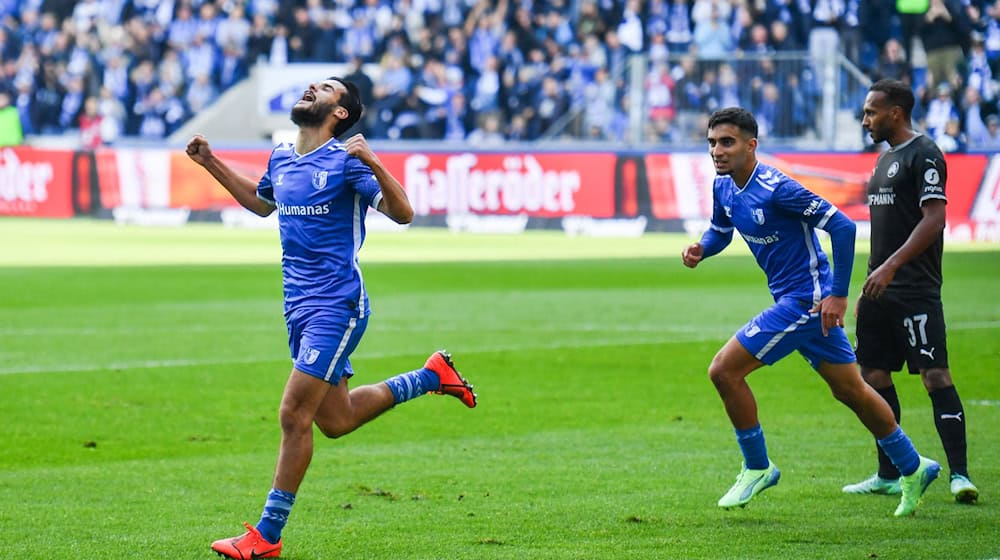 Mohammed El Hankouri erzielte das erste Magdeburger Tor im Testspiel / Foto: Christophe Gateau/dpa