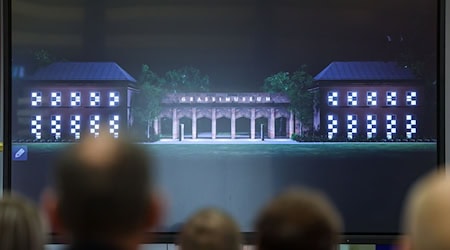 170 wechselnde Lichtflächen sollen das Leipziger Grassi-Museum erleuchten. Mit der Installation soll der bisher in den Abendstunden als dunkler Klotz erscheinende Bau zu einem weithin sichtbaren Erlebnis werden. / Foto: Jan Woitas/dpa