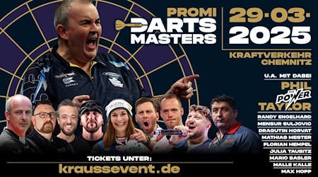 Offizieller Flyer des Promi Darts Masters 2025 in Chemnitz