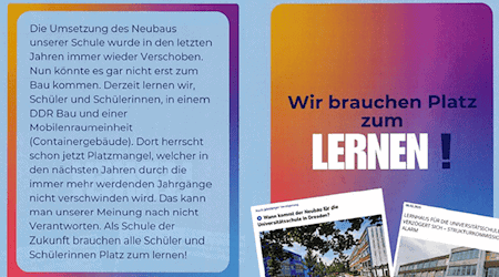 Flyer mit dem Demoaufruf der Schülervertretung der Universitätsschule Dresden