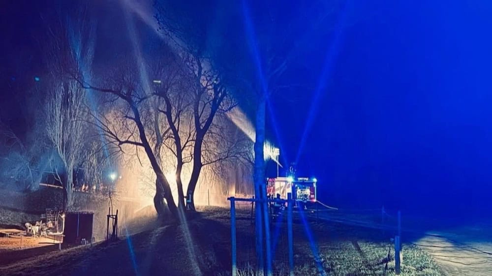 Ein Funken genügt: Feuer in einer Baumkrone in Klipphausen. Foto: Feuerwehr