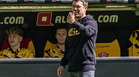 Dynamo Dresden can already secure promotion with coach Thomas Stamm in Bielefeld.  / Photo: Frank Hammerschmidt/dpa