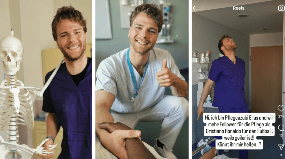 Neustart in die Pflege: Elias Ernsts Wechsel vom Büro zur Menschlichkeit / Quelle: Collage Instagram ©pflegemitelias