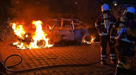 Fahrzeugbrand in Coswig. Fotos: Feuerwehr 