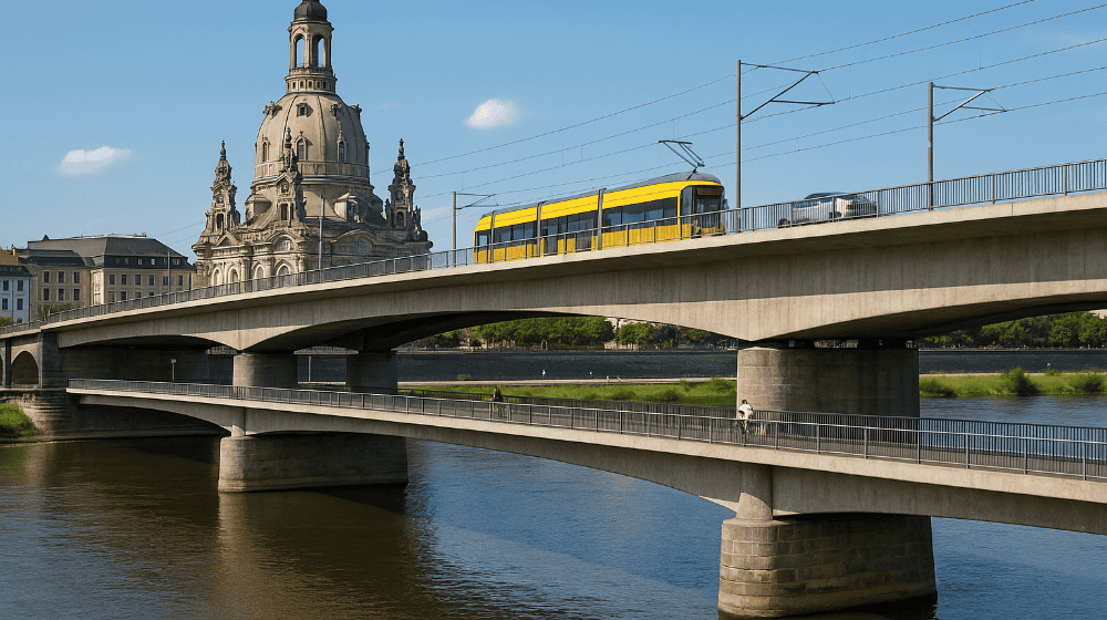 KI-Simulation einer Doppelstockbrücke für Dresden (Bild: ChatGPT, OpenAI)