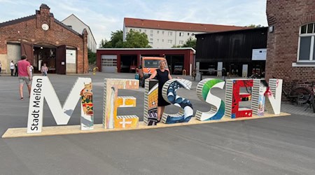 Meißens Selfie Point mit Daniela Kuge schon mal beim städtischen Sommerfest im Triebischtal  im Test. Foto: privat 