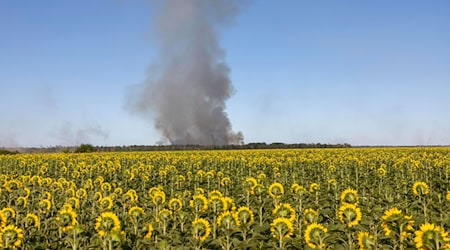 Bei Zeithain steigt eine Rauchwolke in den Himmel. / Foto: Daniel Wagner/dpa