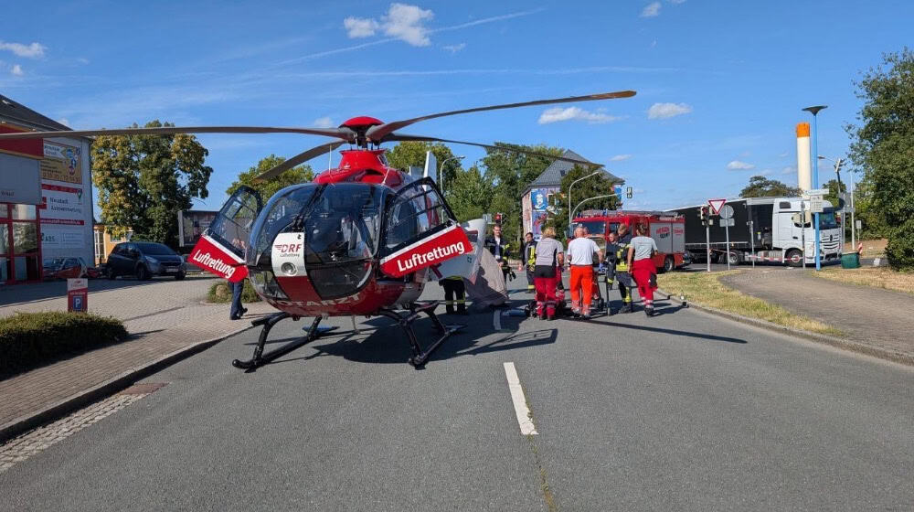 Rettungshubschrauber in Riesa im Einsatz. Foto: Feuerwehr Riesa