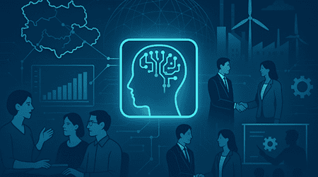 Illustration zum KI-HUB Sachsen-Thüringen: Zusammenarbeit von Wirtschaft, Wissenschaft und Gesellschaft in Mitteldeutschland. Quelle: KI-HUB / Adobe Stock / AI-Illustration