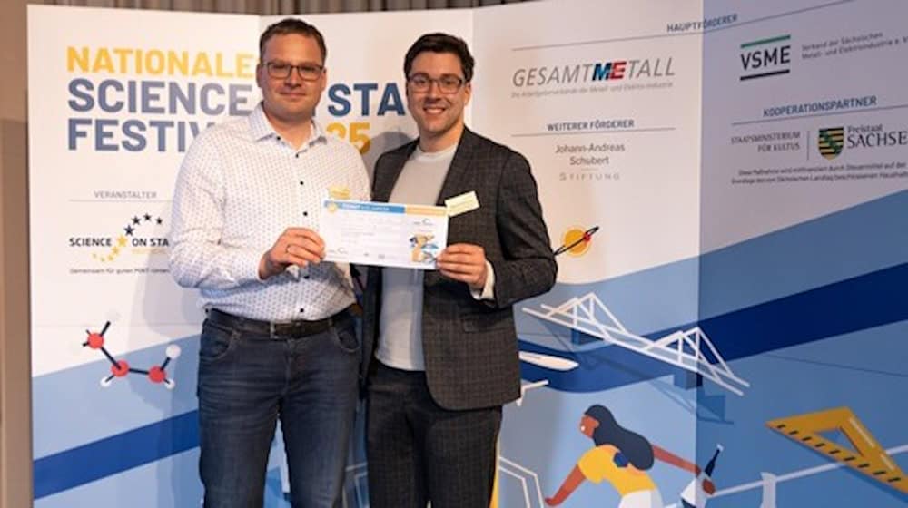 Das Gewinnerteam aus Meißen: Michael Weidhase und Marius Schumann mit ihrem Ticket für Litauen. Bild: Flightseeing