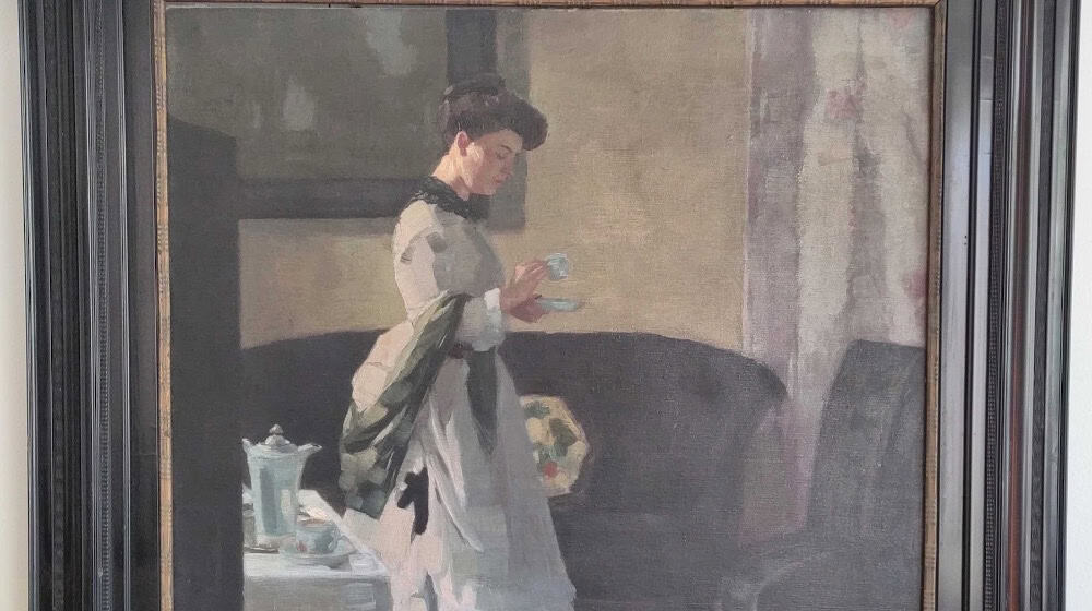 Frau mit Tasse von Heinrich Zschille (Ausschnitt). Foto: Städtische Museen Großenhain