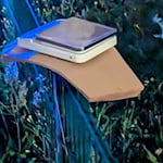 Feinwaage auf brauner Tüte auf grünem Metallgeländer im Freien bei Dämmerung