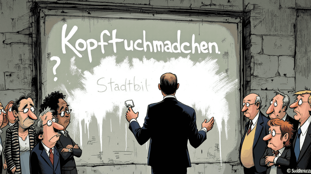Wenn Worte ihr Gesicht wechseln: Zwischen „Kopftuchmädchen“ und „Stadtbild“ liegt nur die Verpackung – nicht die Botschaft. / KI generiert mit FLUX