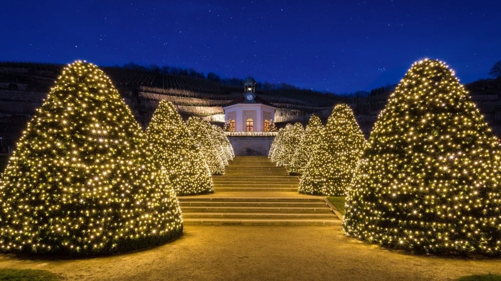 Lichterzauber auf Schloss Wackerbarth. Foto: Staatsweingut