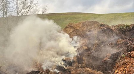 Brennender Grünschnitt auf der Deponie Gröditz. Foto: Feuerwehr Gröditz