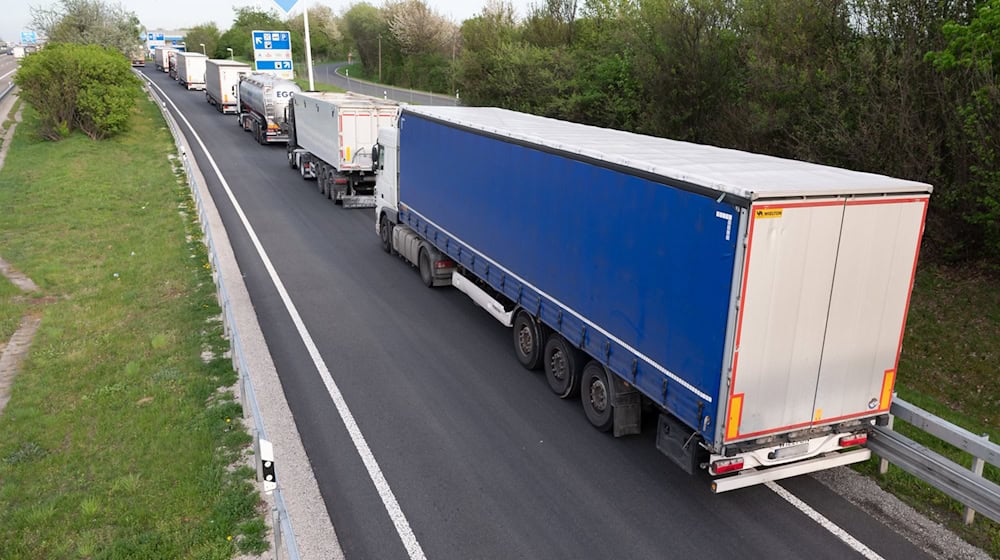 Due to a lack of parking spaces, a number of trucks park on an access road to the Dresdner Tor Süd service area on highway 4 (archive photo) / Photo: Sebastian Kahnert/dpa