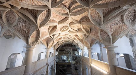 Die Rekonstruktion der Schlosskapelle im Dresdner Residenzschloss mit ihrem markanten Gewölbe ist vollendet (Archivbild).  / Foto: Sebastian Kahnert/dpa