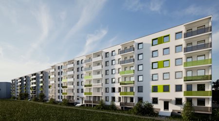 Neubau: Aktuell entstehen auf Basis der Förderrichtlinie preisgünstiger Wohnraum bis Ende 2026 auf der Birkenstraße 1–7 insgesamt 53 Zwei- bis Vierraumwohnungen. Bildquelle: EWS
