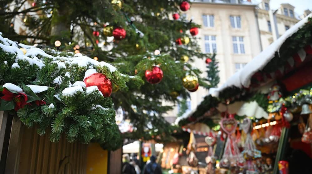 Numerous Christmas trees at the Leipzig Christmas market will be given away on Monday. (Symbolic image) / Photo: Patricia Bartos/dpa
