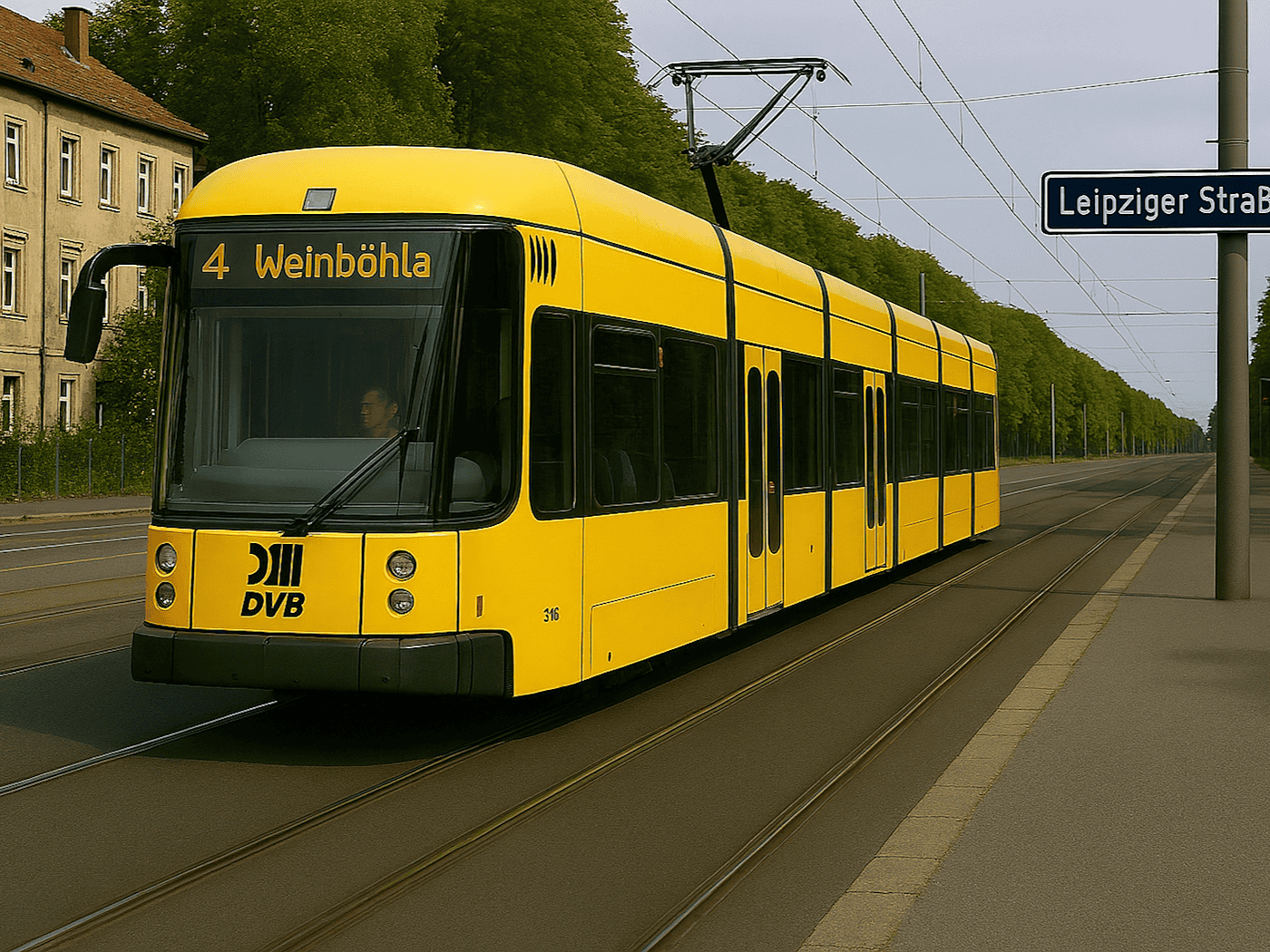 Mit der Linie 4 geht es ab dem 2. März nicht mehr über die Leipziger Straße, sondern über eine Umleitung nach Weinböhla. Symbolbild: KI/copilot-microsoft