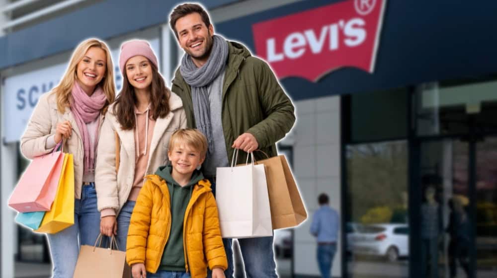 Symbolbild: Familie beim Ferienshopping im Markenoutlet Schwarzheide (Bild: PR und KI)