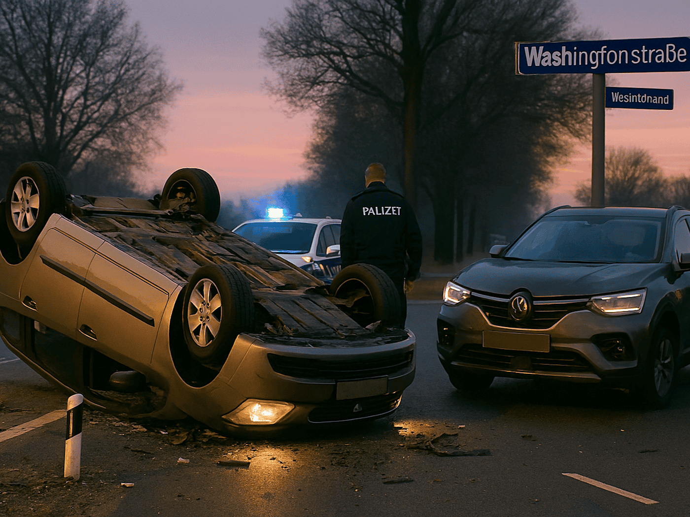 50.000 Euro Schaden und drei leicht verletzte Personen waren das Ergebnis eines Unfalls am Elbepark. Symbolbild: KI/copilot/microsoft