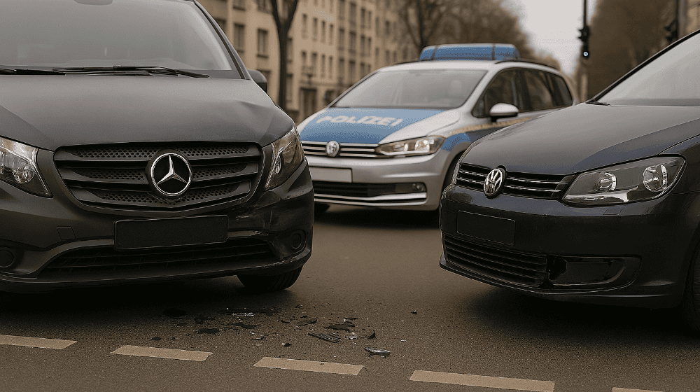 An der Kreuzung Strehlener Straße/Andreas-Schubert-Straße kollidierten ein VW und ein Mercedes, dabei wurde eine Elfjährige verletzt. Symbolfoto: KI/copilot-microsoft