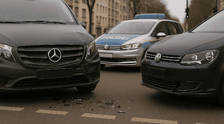 An der Kreuzung Strehlener Straße/Andreas-Schubert-Straße kollidierten ein VW und ein Mercedes, dabei wurde eine Elfjährige verletzt. Symbolfoto: KI/copilot-microsoft