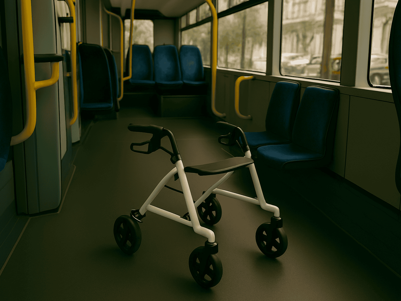 Bei einem Sturz in einem anfahrenden Linienbus ist eine 88 Jahre alte Frau mit ihrem Rollator gestürzt und schwer verletzt worden. Die Polizei sucht Zeugen des Vorfalls. Symbolbild: KI/copilot/microsoft