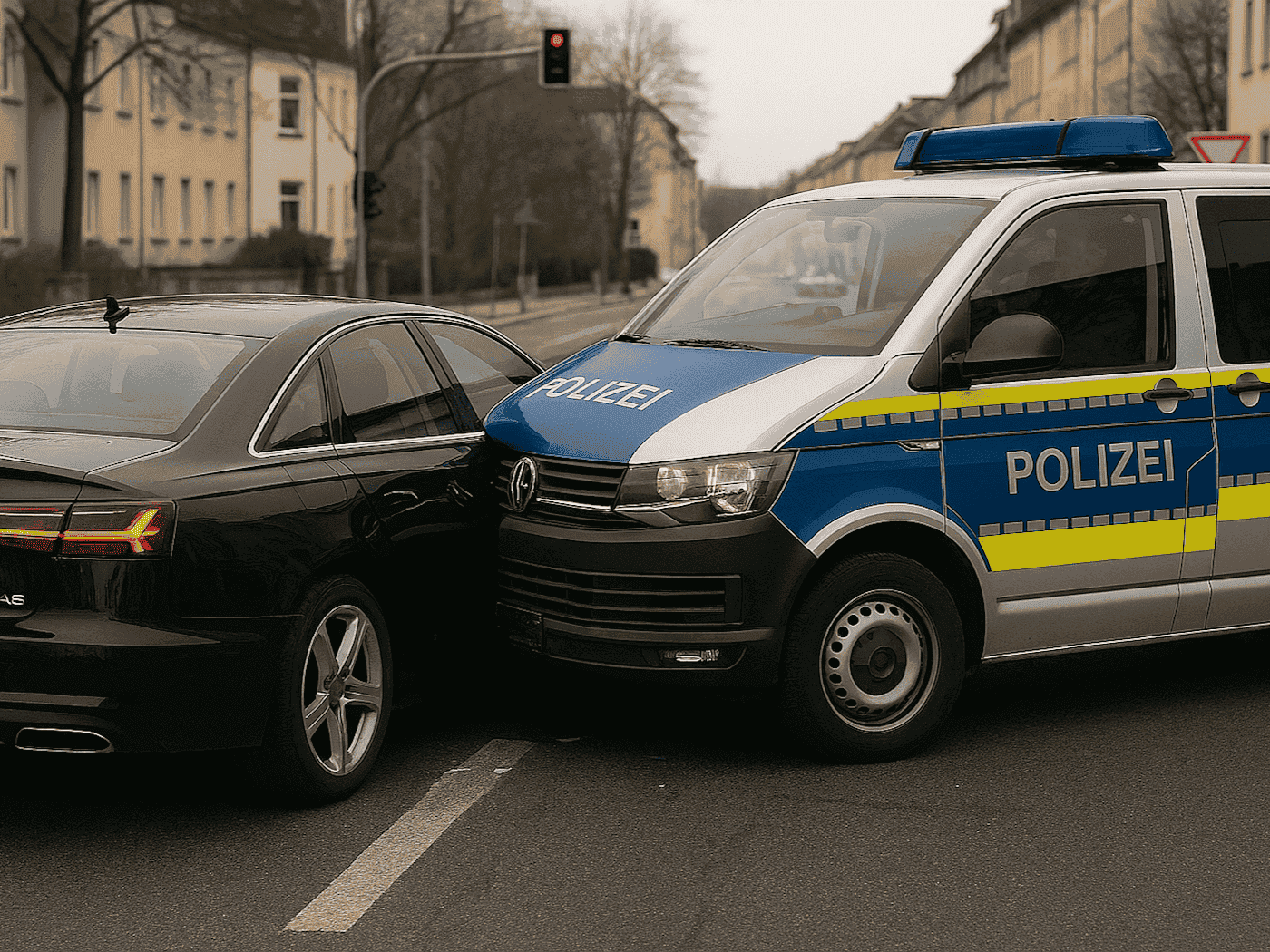 Eine 23-Jährige wollte sich in Leuben der Kontrolle durch die Polizei entziehen. Das Motiv für ihre rücksichtslose Flucht ist noch unklar. Symbolbild: KI/copilot/microsoft