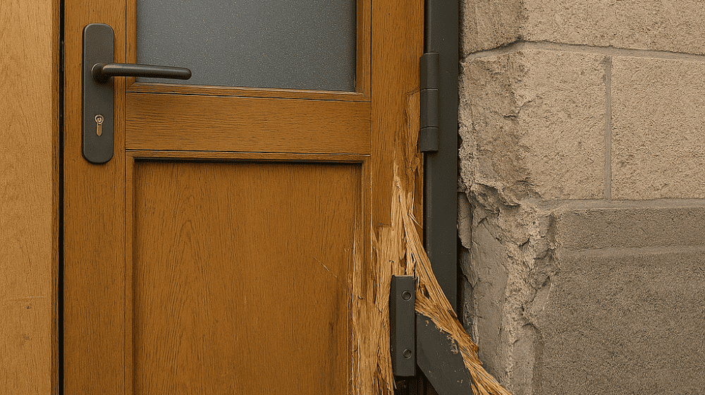 Ein betrunkener Mann hat im Bahnhof Neustadt die Tür eines Warteraums und das anliegende Mauerwerk beschädigt. Symbolbild: KI/copilot-microsoft