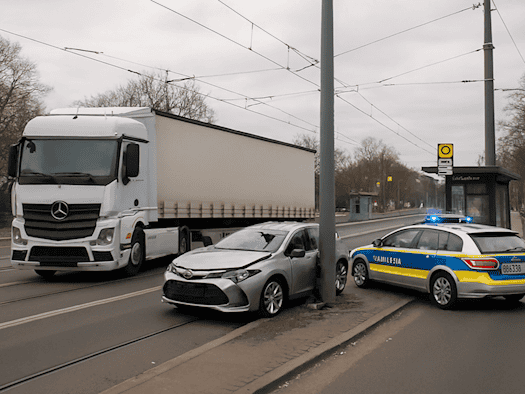 Schwerer Unfall auf der Bautzner Straße: Lkw kracht in Haltestelle – drei Menschen im Krankenhaus