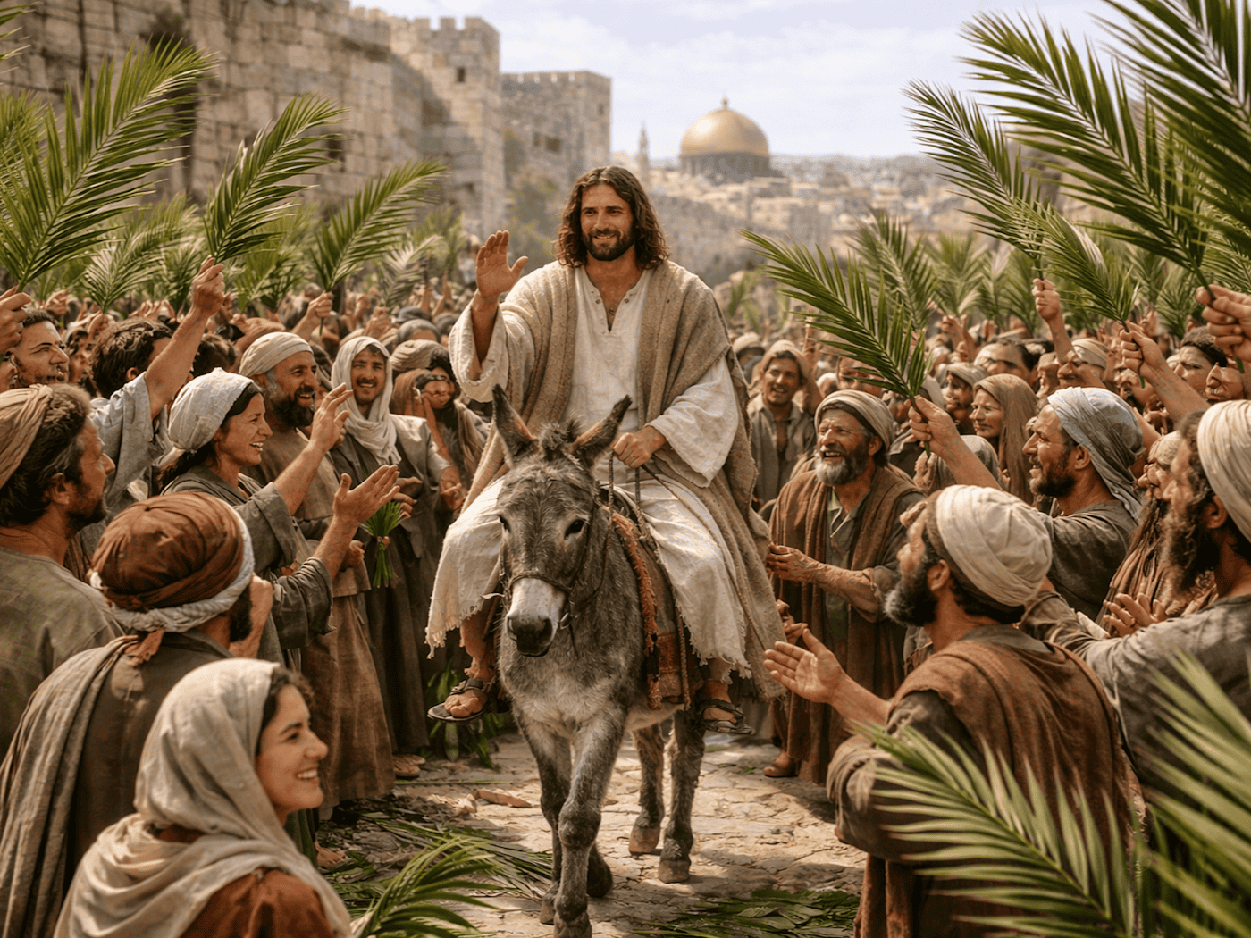 Palmzweige bei der Ankunft von Jesus von Nazareth