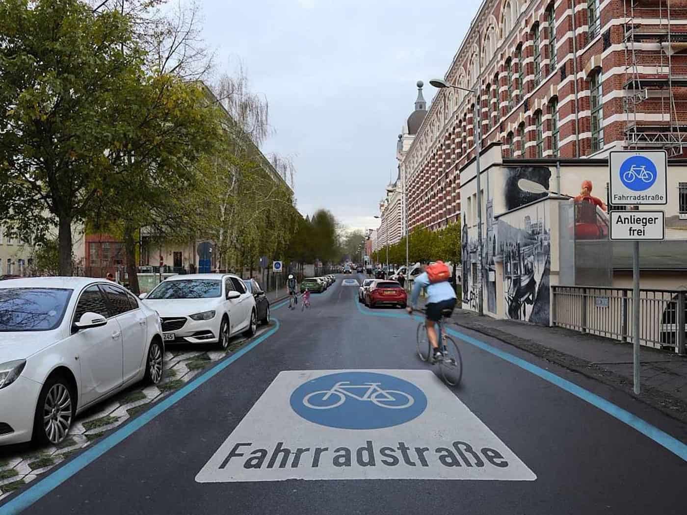 Die Nonnenstraße in Leipzig: So könnte sie als Fahrradstraße aussehen. Visualisierung: Ökolöwe