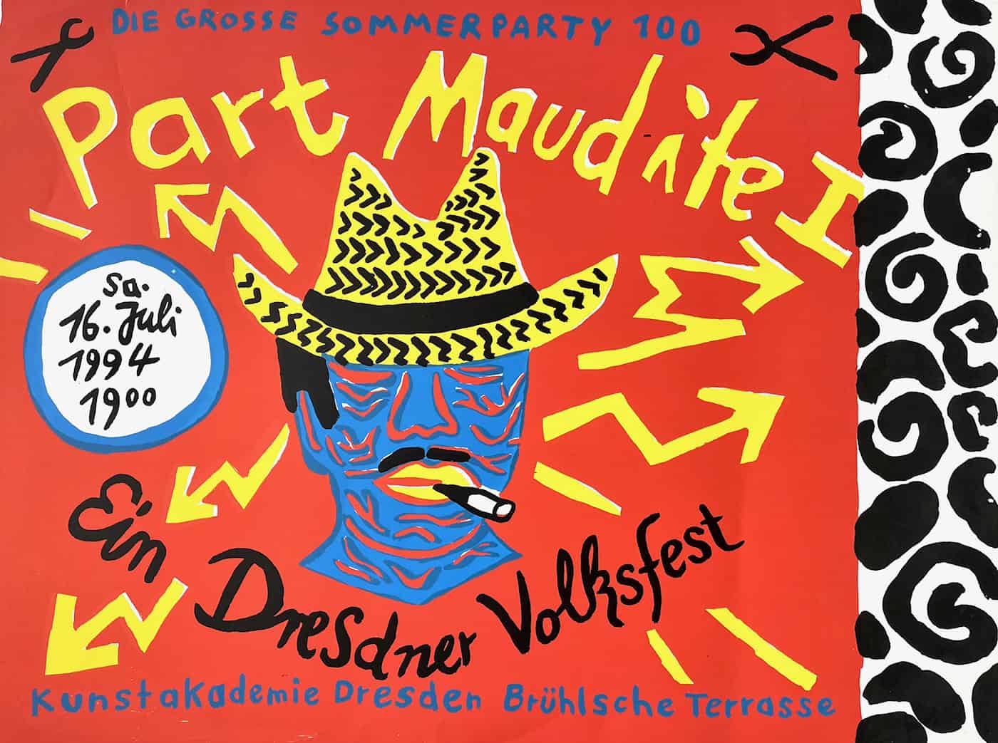 Ein grafisch gestaltetes Plakat mit dem Titel „Part Maudite“ und dem Namen Holger John, gestaltet als Siebdruck auf Karton mit markanter Typografie.