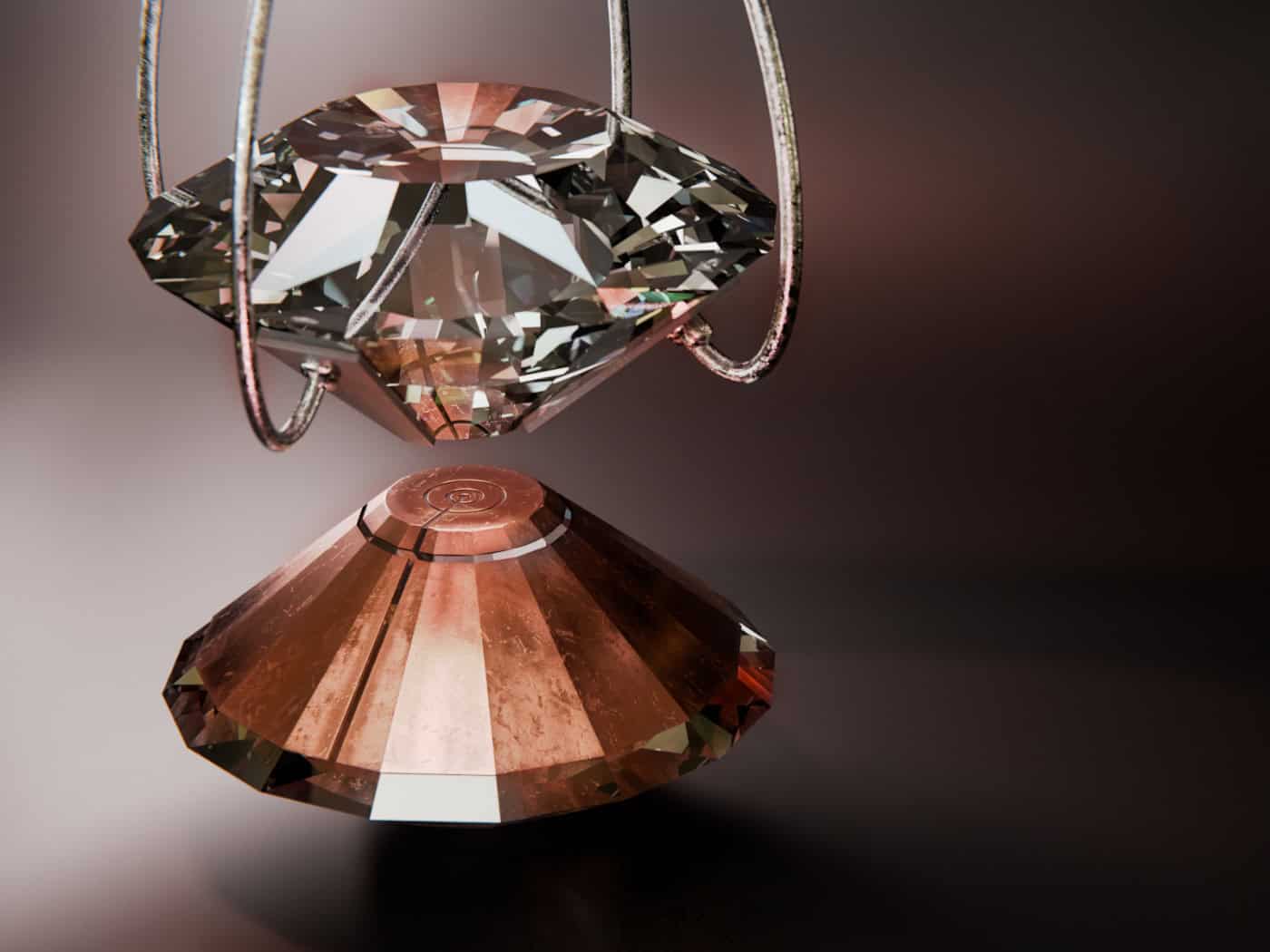 Künstlerische Darstellung der Diamantstempelzelle: Die Lenzlinse (kupferfarben) macht erstmals Messungen unter extremem Druck möglich. 