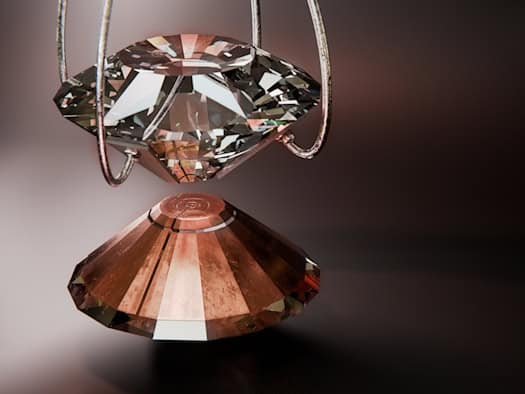 Künstlerische Darstellung der Diamantstempelzelle: Die Lenzlinse (kupferfarben) macht erstmals Messungen unter extremem Druck möglich. 