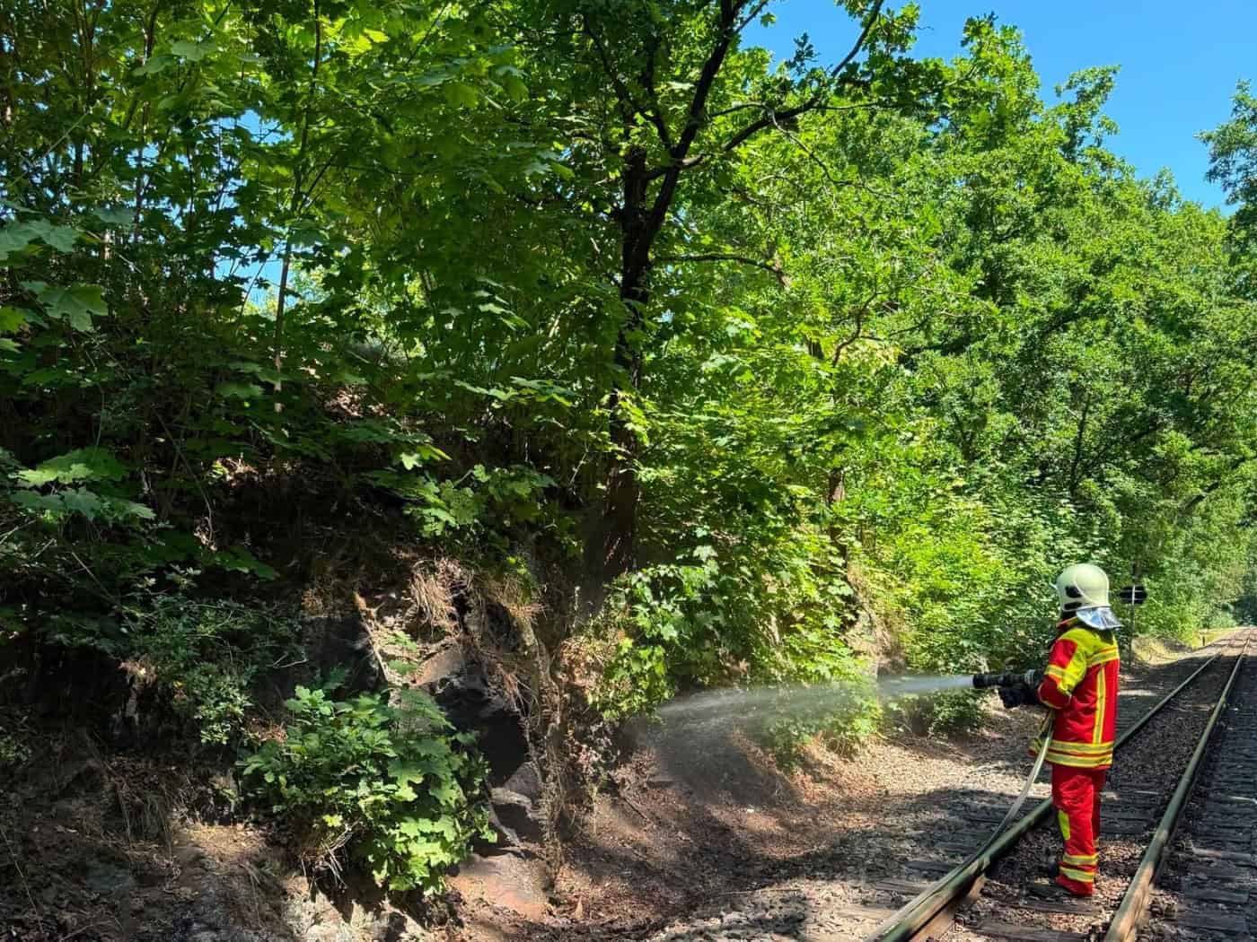 Feuerwehr löscht Bahndammbrand an der Lößnitzgrundbahn