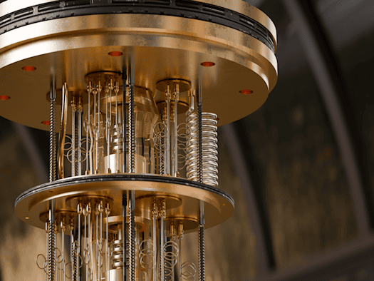 A quantum computer's cooling system keeps the chips at the right temperature. (Artist's rendering)