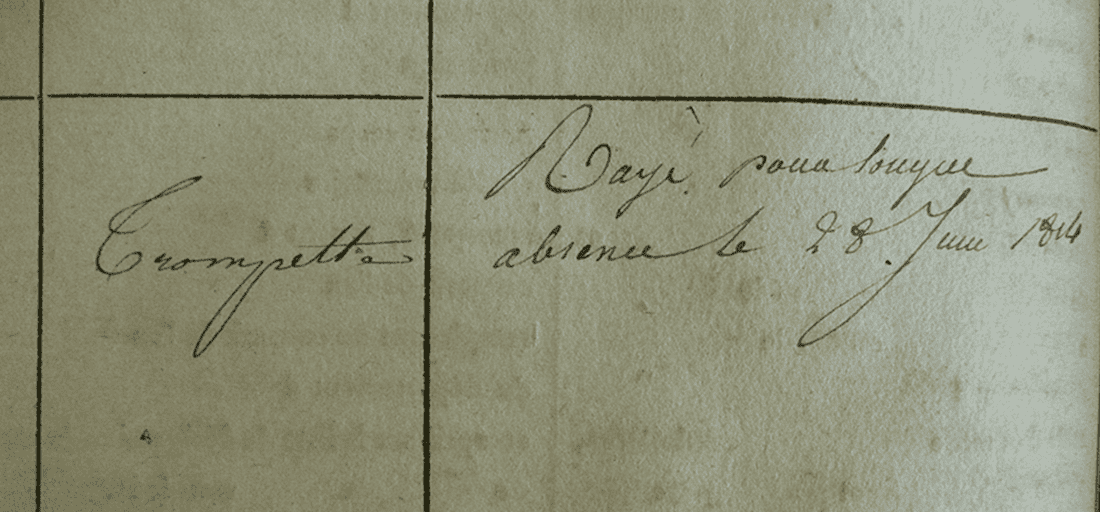 Ein vergilbtes Blatt in Nahaufnahme. Darauf Linien einer Tabelle und handschriftlich eingetragener, schwungvoller Text.