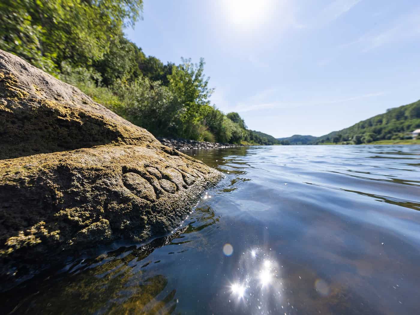 Niedrigwasser bringt Hungerstein in der Elbe zum Vorschein