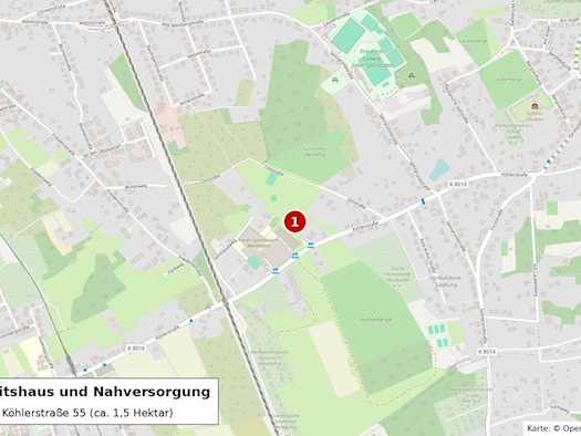 Stadtplan von Weinböhla mit roter Markierung an der Köhlerstraße neben dem Freien Gymnasium