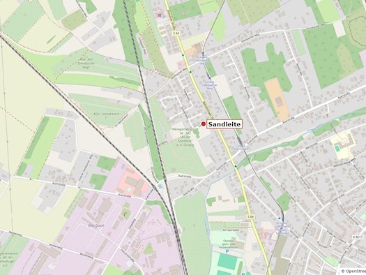Stadtplan-Ausschnitt von Coswig-Brockwitz mit markierter Straße Sandleite neben der Weinböhlaer Straße