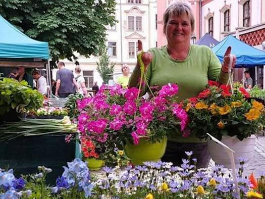 Grünmarkt-Händlerin Kerstin Rudolph von Gartenbau Rudolph, die nach elf Jahren ihre Teilnahme am Meißner Grünmarkt beendet.