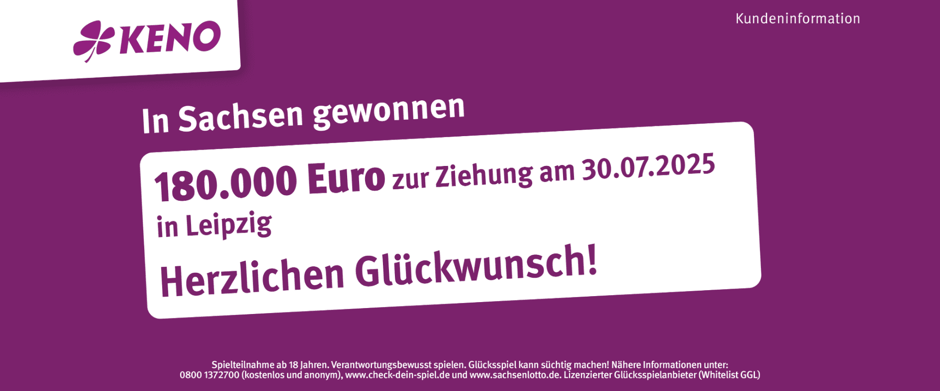 Foto zu Leipziger knackt KENO vierfach und gewinnt 180.000 €