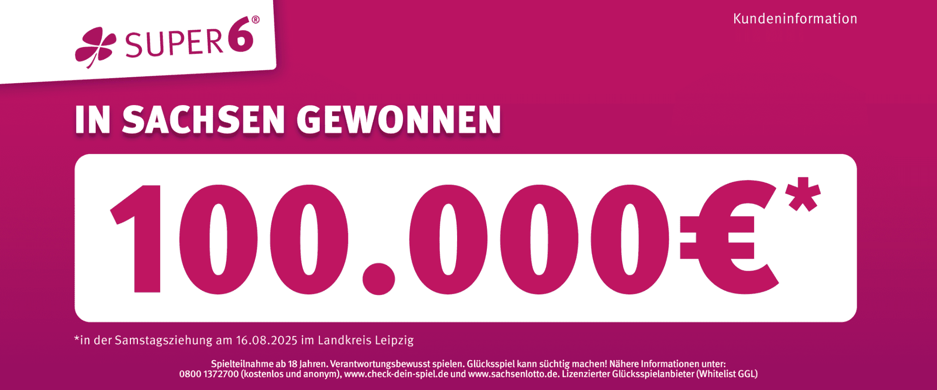 Foto zu 100.000 Euro bei SUPER 6: Glückspilz aus dem Landkreis Leipzig räumt Höchstgewinn ab