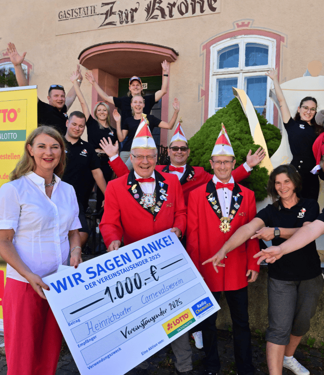 Der Heinrichsorter Carnevalsverein erhält den Sachsenlotto Vereinstausender. Die 1.000 € fließen in die Renovierungs des Vereinslokals, in dem viele Feste stattfinden.