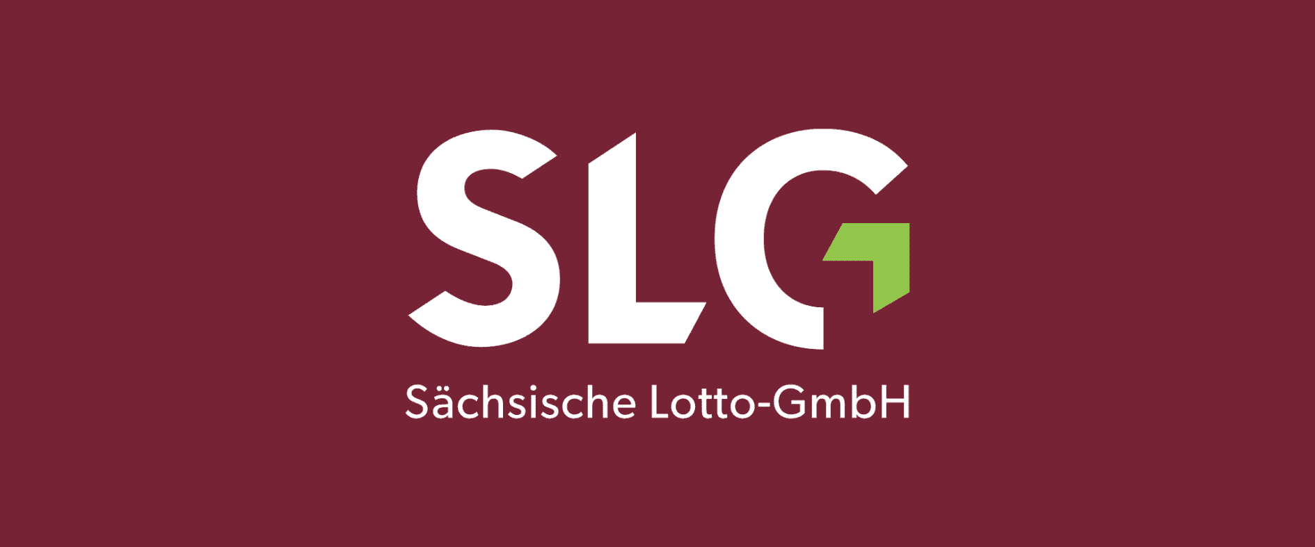 Logo der Sächsischen Lotto-GmbH auf weinrotem Hintergrund