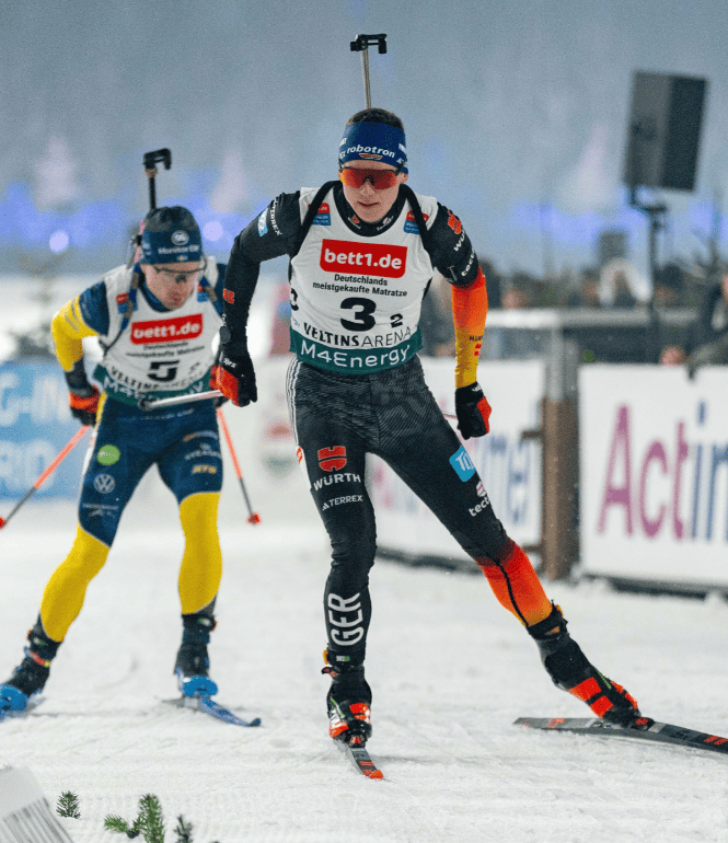 Justus Strelow (vorne) startet bei der „World Team Challenge“ auf Schalke mit Janina Hettich-Walz.